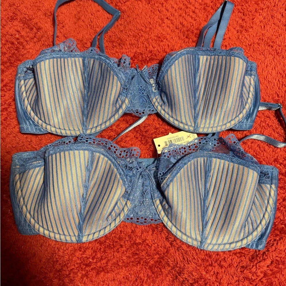 Adore Me Blue and Cream Lace Bra